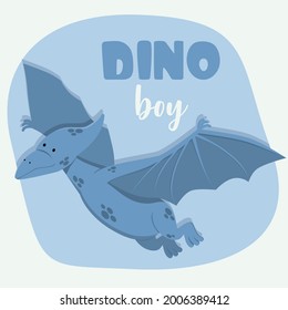 Vector image of a pterodactyl dinosaur. The boy is a dinosaur. A cute children's character. Flat illustration