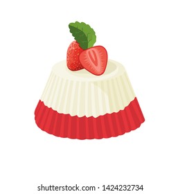 
Vector image of pudding with strawberry jelly.