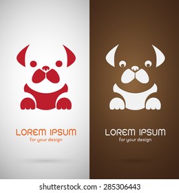 Vector image of an pug dog design on white background and brunette background, Logo, Symbol