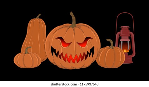 Vector image of a pumpkin on a black background.