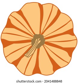 vector image of a pumpkin with a top view in orange and yellow tones on a white background