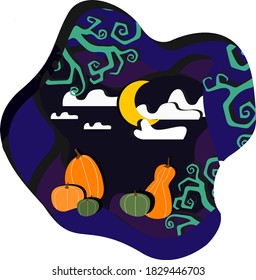 vector image of pumpkins for halloween on a moonlit night