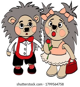 Vector image of puppet hedgehogs boy and girl