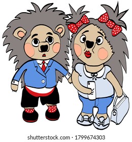 Vector image of puppet hedgehogs boy and girl