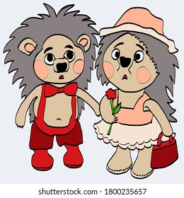 Vector image of puppet hedgehogs boy and girl