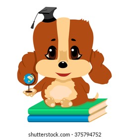 vector image of puppy with school supplies