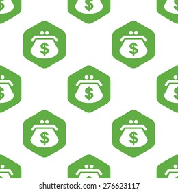 Vector image of purse with dollar symbol in hexagon, repeated on white background