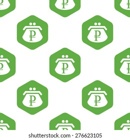 Vector image of purse with ruble symbol in hexagon, repeated on white background