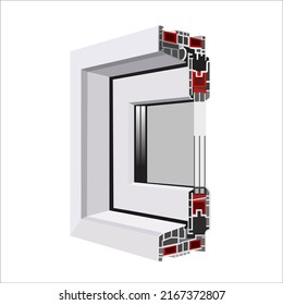 vector image of a pvc plastic window in a section, a sliding plastic window in a section
