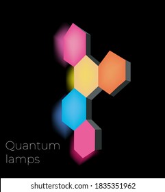 vector image of quantum lamps from hexagonal led panels in the form of a puzzle to illuminate
