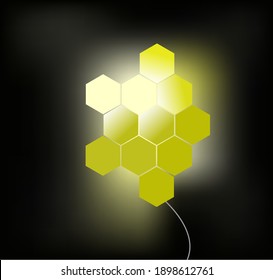 vector image of quantum lamps. hexagonal led panels in the form of a puzzle. illuminate a dark room.