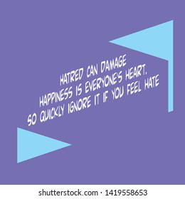 Vector image of quote about ignoring hate. Hatred can damage happiness is everyone heart. So quickly ignore it if you feel hate.