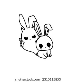 Vector, Image of rabbit and devil icon, black and white color, with white background.