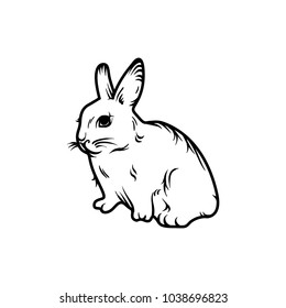 Vector image of a rabbit. Engraving style. Black Stroke. Universal use. Original image. Isolated image.