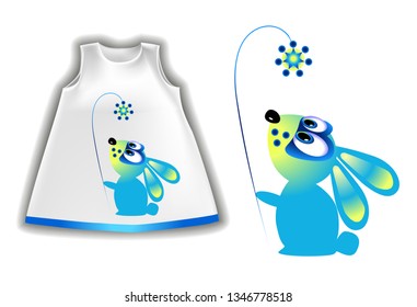 
Vector image of a rabbit patterned baby dress. Fashionable dress for the girl. Beautiful baby clothes.