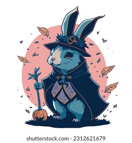 vector image of a rabbit in a witch costume and hat
