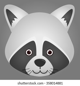 Vector image of a raccoon face on gray background