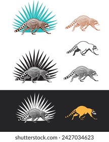 vector image of a raccoon. Raccoon on a background of agave
