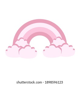 vector image of a rainbow with clouds in pink tones