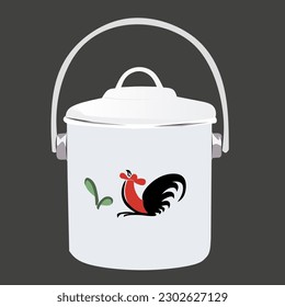 Vector image of rantang or container food with rooster logos. The logos rooster is often in ancient bowl in indonesia.