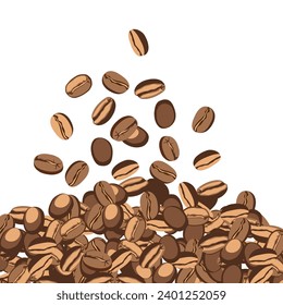 Vector image of the raosted coffee beans isolated on the white background.