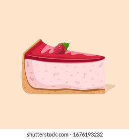 Vector image of a raspberry cheesecake with glaze and raspberry on top.
