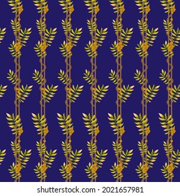 Vector image of rattan twigs entwined with mountain ash twigs and orange berries