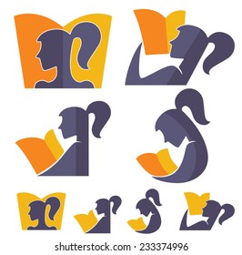 vector image of reading girls