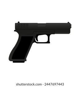Vector image of a realistic black Glock 17 police pistol on a white background.