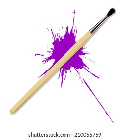 Vector image of an realistic brush and a purple spot