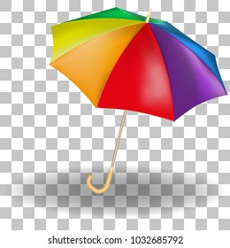 Vector image of a realistic expanded umbrella. Multicolored umbrellas on a transparent background.