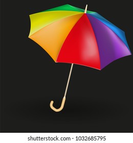 Vector image of a realistic expanded umbrella. Multicolored umbrellas.