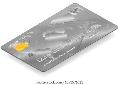 Vector image, realistic illustration of a platinum bank card with shadow on white background. Credit card for finance, bank or shopping financial operation