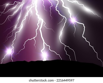 Vector image of realistic lightning. Flash of thunder on a transparent background.	

