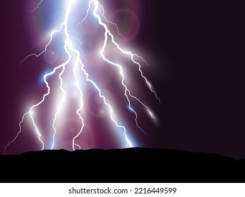 Vector image of realistic lightning. Flash of thunder on a transparent background.	


