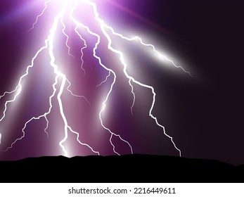 Imagen vectorial de un rayo realista. Flash de trueno sobre un fondo transparente.	

