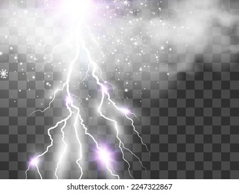 	
Vector image of realistic lightning. Flash of thunder on a transparent background.