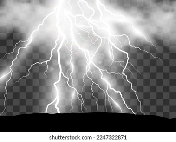 	
Vector image of realistic lightning. Flash of thunder on a transparent background.