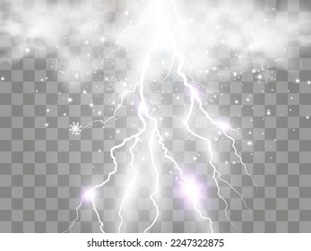 	
Vector image of realistic lightning. Flash of thunder on a transparent background.