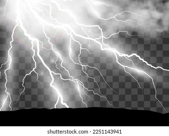 Vector image of realistic lightning. Flash of thunder on a transparent background.	
