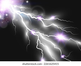 Vector image of realistic lightning. Flash of thunder on a transparent background.	
