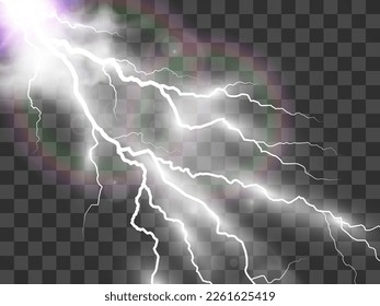 Vector image of realistic lightning. Flash of thunder on a transparent background.	
