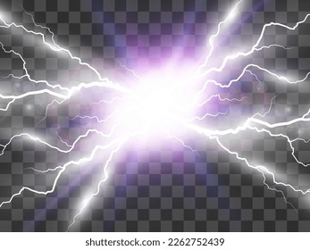 Vector image of realistic lightning. Flash of thunder on a transparent background.	
