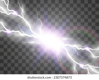 	
Vector image of realistic lightning. Flash of thunder on a transparent background.