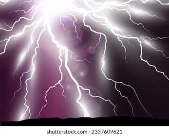 Vector image of realistic lightning. Flash of thunder on a transparent background.	
