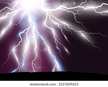 Vector image of realistic lightning. Flash of thunder on a transparent background.	
