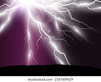 Vector image of realistic lightning. Flash of thunder on a transparent background.	
