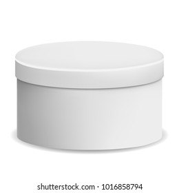Vector image of a realistic, round, white, closed box on an isolated white background.
