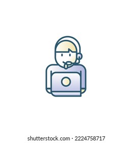 vector image of receptionist people icons with a headband with a microphone and a computer with a white background