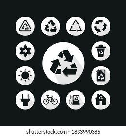 Vector image. Recycling icons. Ecological white buttons.
